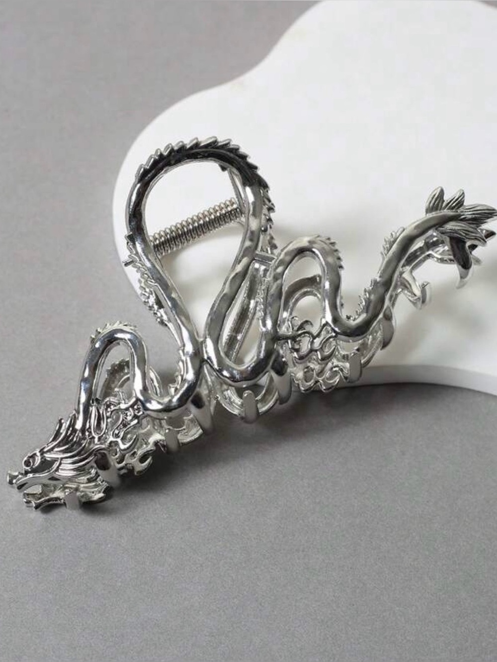 Vintage Inspired Silver Tone Dragon Hair Clip engraved detailing NWT